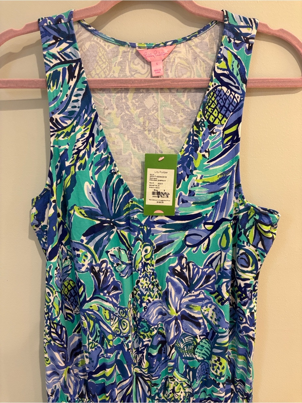 NWT Lilly Pulitzer Paulina Jumpsuit Sneak A Beak Blue Small